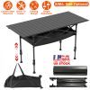 Portable Folding Camping Table With Adjustable Height Hanging Net Rustproof Carbon Steel Foldable Roll-Up Camping Table for Picnic Camping Hiking Beac